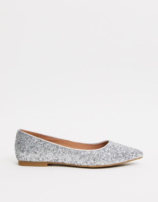 silver pointed flat shoes