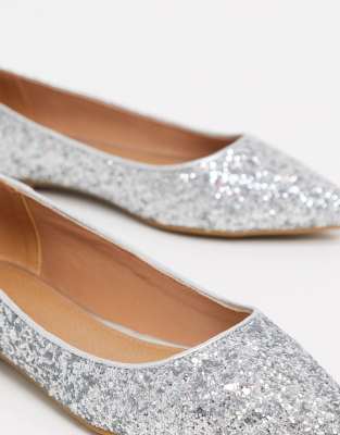 silver glitter flats