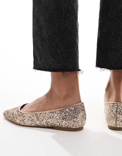 ASOS DESIGN - Lucky - Puntige ballerina's in roségoud met glitter, 2 van 4