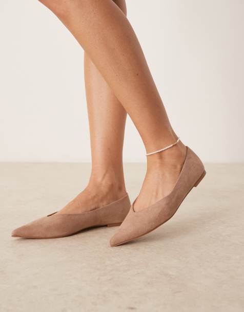 ASOS DESIGN Ludo pointed ballet flats in beige suedette - view 1