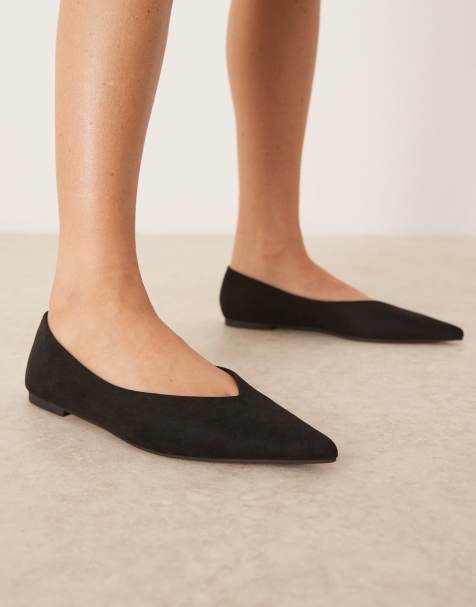 ASOS DESIGN Ludo pointed ballet flats in black suedette - view 1