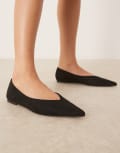 [ASOS DESIGN] ASOS DESIGN Ludo pointed ballet flats in black suedette 42 Black Suedette