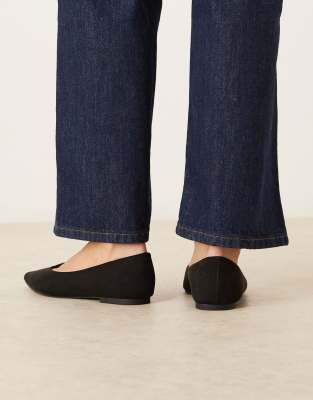 Asos Design Wide Fit Ludo Pointed Ballet Flats In Black