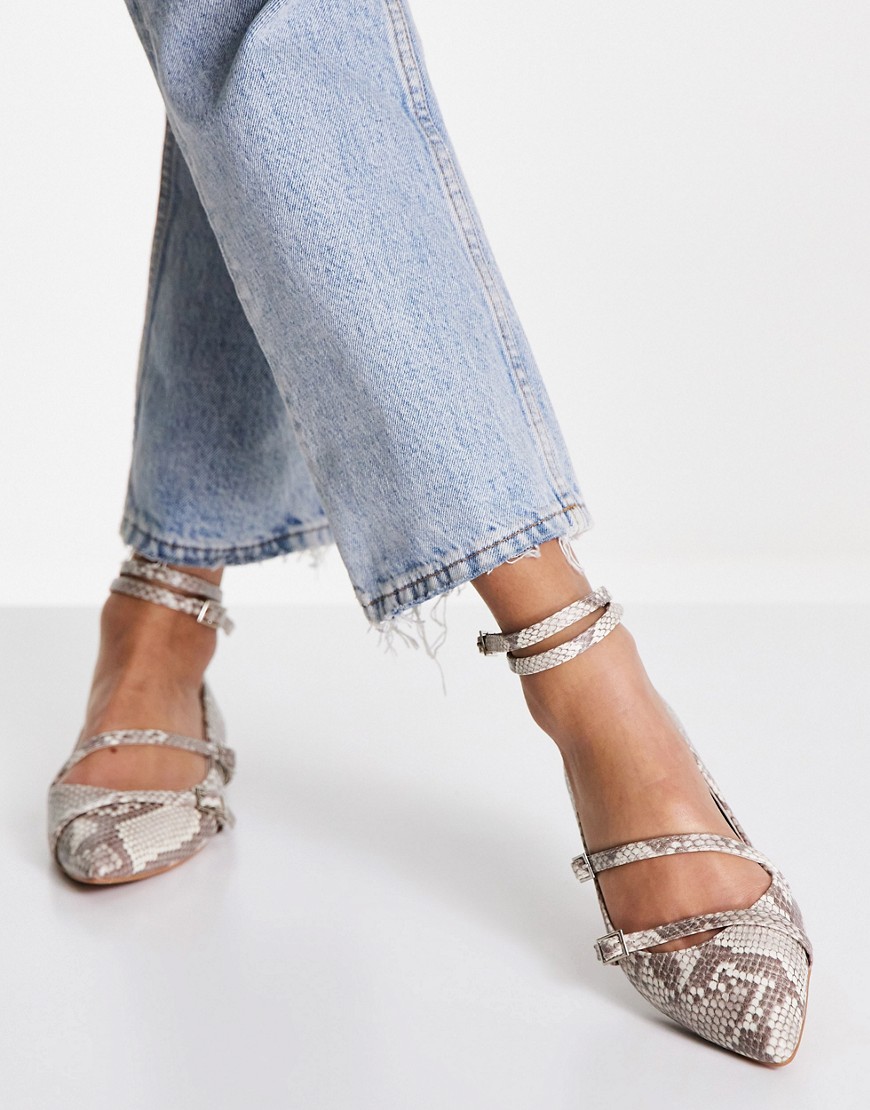 ASOS DESIGN Ludo strappy pointed ballet flats in snake-Multi