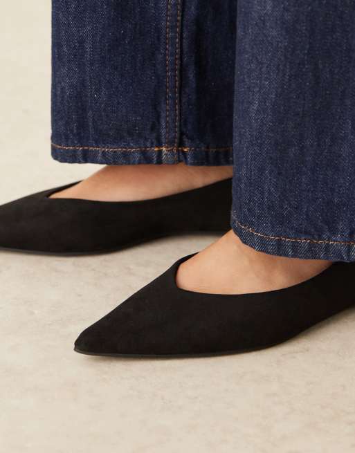ASOS DESIGN – Ludo – Svarta, platta ballerinaskor i mockaimitation med spetsig tå, 4 av 4