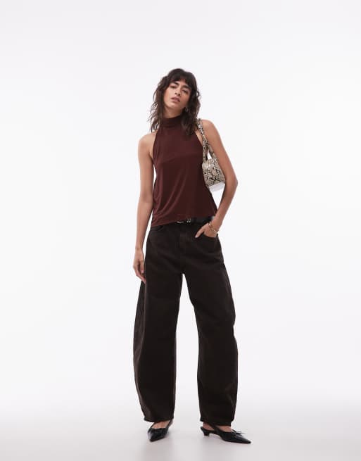 ASOS DESIGN – Luftiges Oberteil aus Netzstoff in Braun mit gebundenem Neckholder, 3 von 4