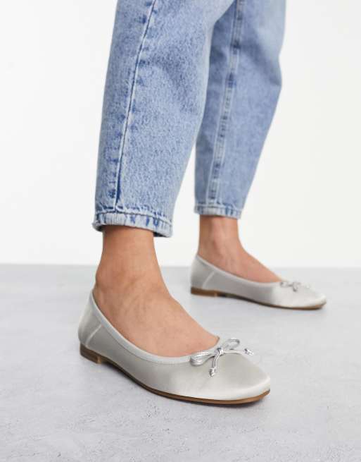 ASOS DESIGN Lullaby bow ballet flats in light blue satin