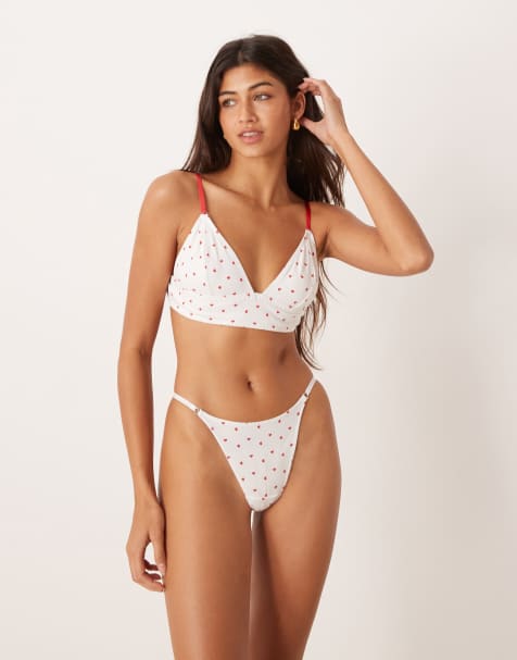 ASOS DESIGN Lulu flock heart lingerie in white and red - view 1