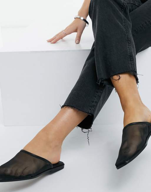 ASOS DESIGN - Lulu - Muiltjes met vierkante neus in zwart mesh