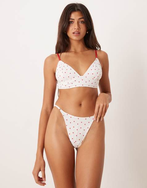 ASOS DESIGN - Lulu - Reggiseno morbido taglio lungo bianco con cuori floccati rossi - view 1