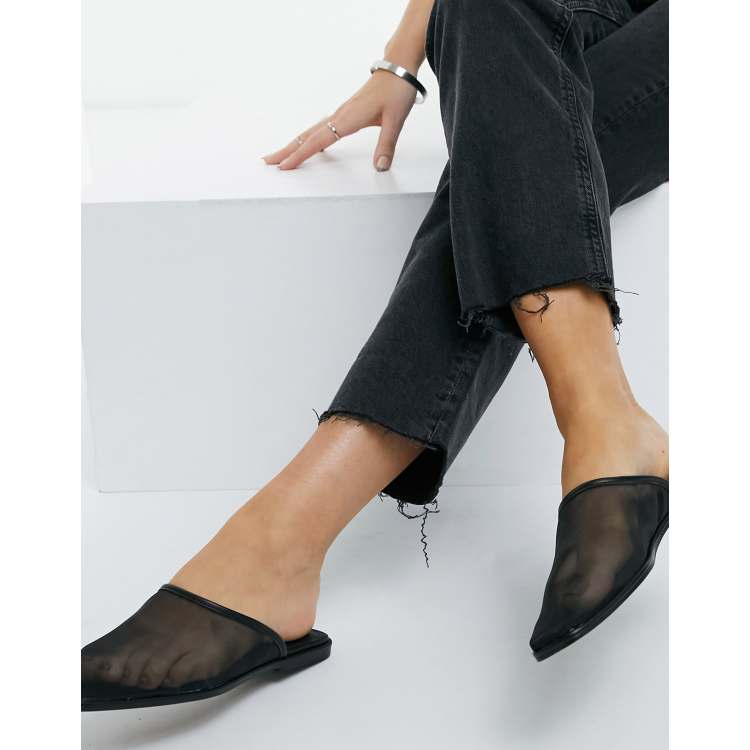 ASOS DESIGN Lulu square toe mules in black mesh