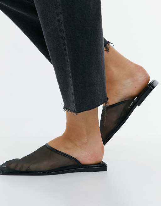 ASOS DESIGN Lulu square toe mules in black mesh