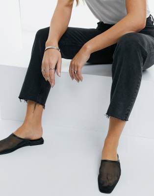 black mesh mules