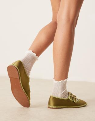 Asos Design Lumina Double Strap Mary Jane Ballet Flats In Green