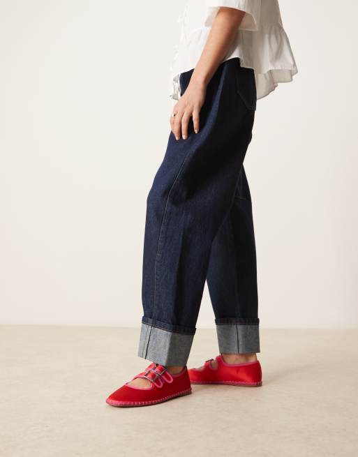ASOS DESIGN Lumina double strap mary jane ballet flats in red satin mix