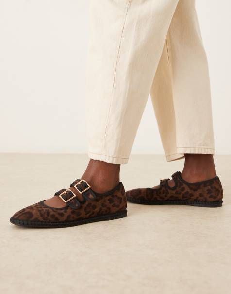 ASOS DESIGN – Lumina – Leopardmönstrade ballerinaskor i Mary Jane-stil med dubbla remmar - view 1