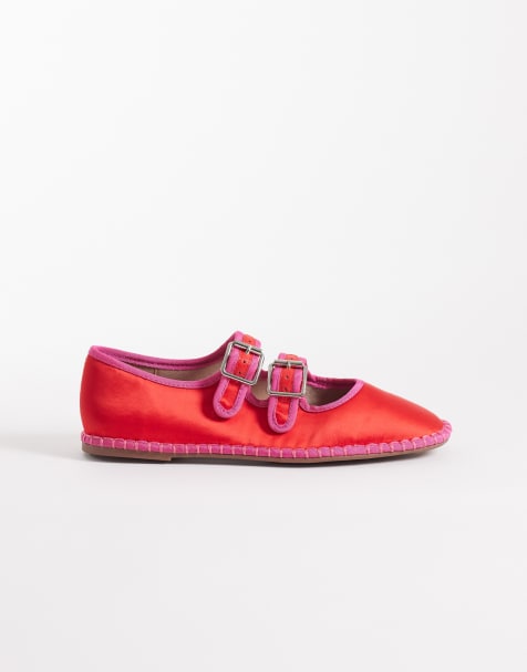 ASOS DESIGN Lumina mary jane ballets in red and pink - view 1