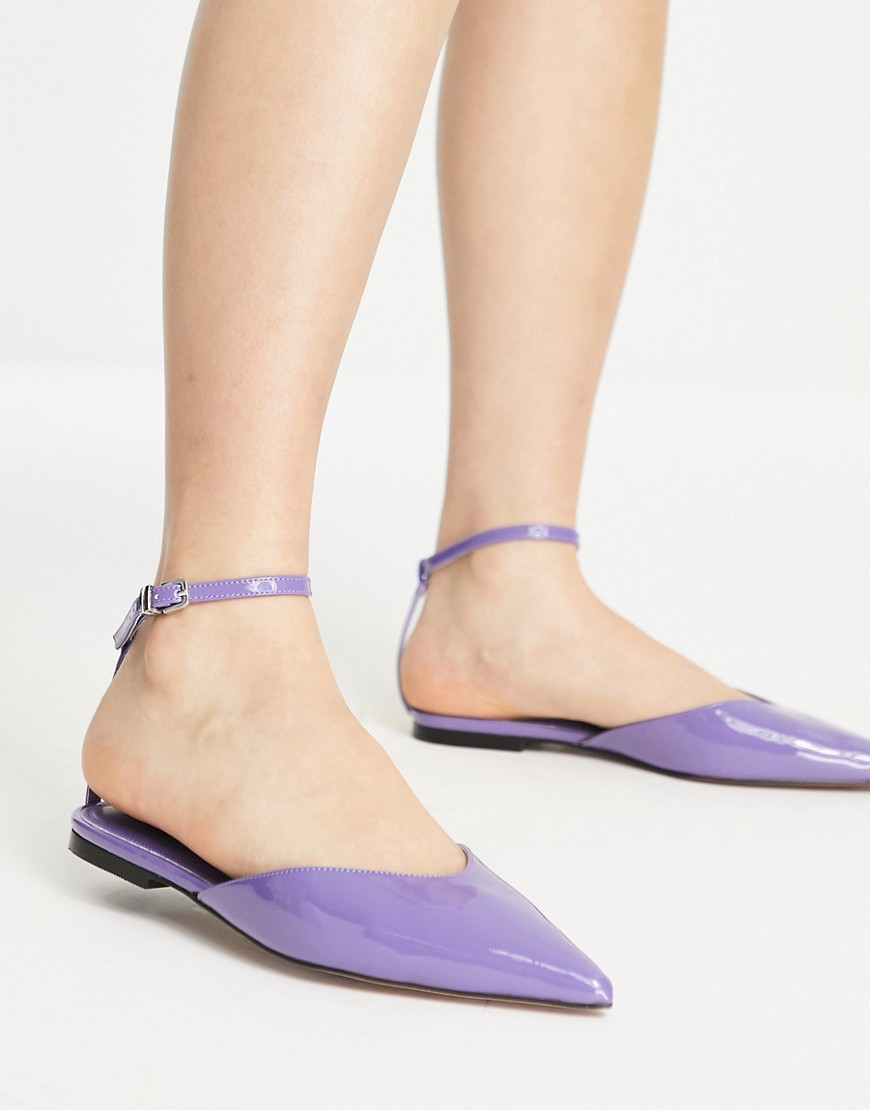 ASOS DESIGN Luminate barely there pointed ballets flats in purple patent