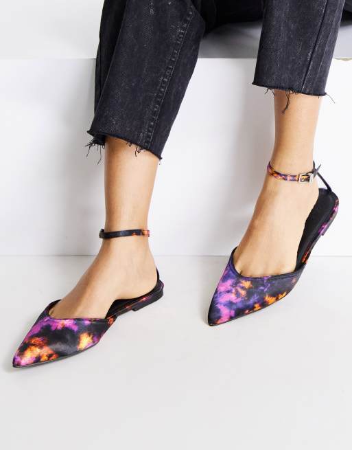 ASOS DESIGN Luminate bearly there pointed ballet flats in tye dye