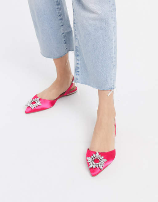 ASOS DESIGN Luminous embellished slingback ballet flats in pink | ASOS