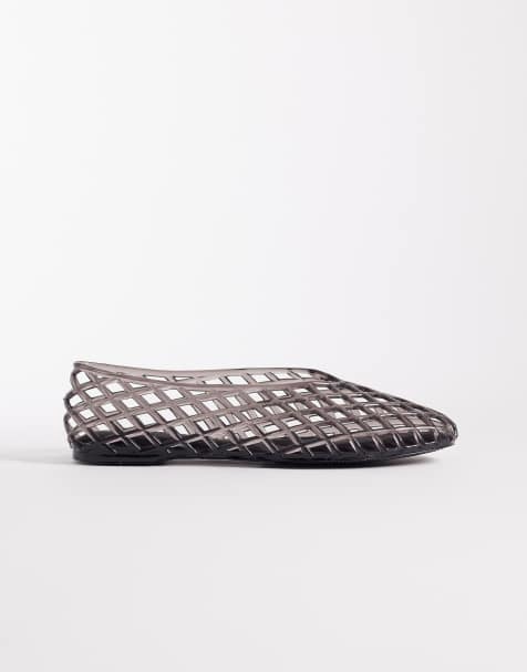 ASOS DESIGN – Luminous – Jelly-Ballerinas in Schwarz mit Gitterdesign - view 1