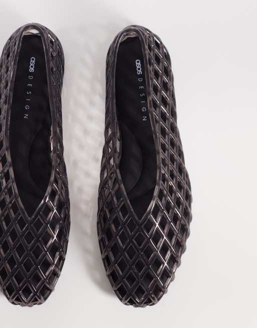 ASOS DESIGN – Luminous – Jelly-Ballerinas in Schwarz mit Gitterdesign, 2 von 4