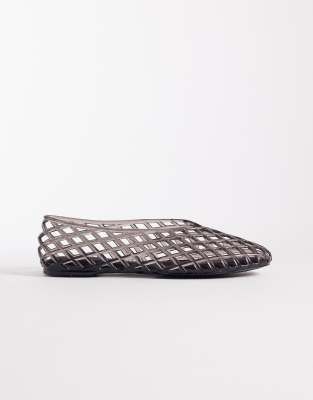 Asos Design Luminous Jelly Caged Ballet Flats In Black