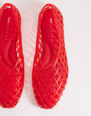 ASOS DESIGN Luminous jelly caged ballet flats in red