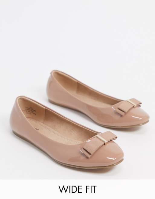 ASOS DESIGN - Luna - Ballerines plates pointure large avec nœud - Beige