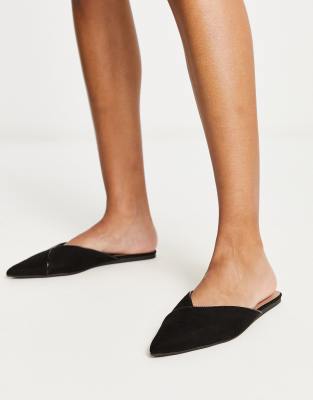 ASOS DESIGN - Luna - Spitze Ballerina-Mules in Schwarz