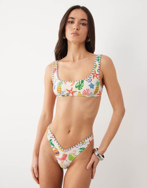 ASOS DESIGN Luna v front bikini bottom in tropical print, 2 of 4