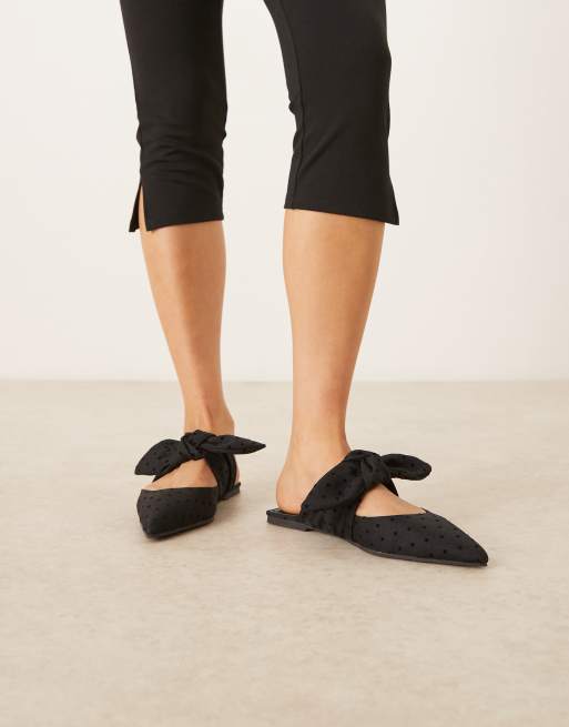 ASOS DESIGN Lunar bow detail mules in black polka dot