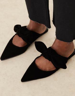 ASOS DESIGN - Lunar - Samt-Mules in Schwarz mit Schleifendetail