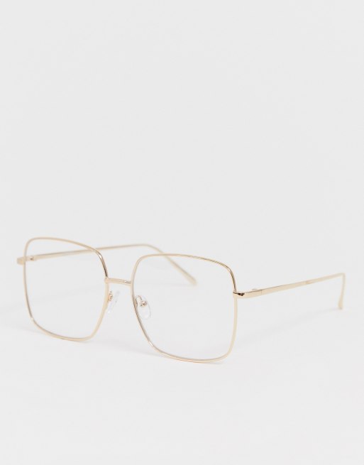 ASOS DESIGN - Lunettes carrées en métal à verres transparents - Doré