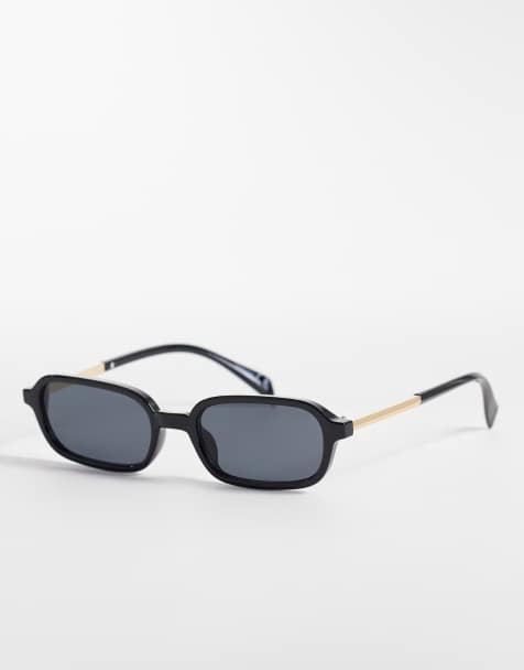 ASOS DESIGN - Lunettes de soleil à fine monture carrée avec branches en métal - Noir - view 1