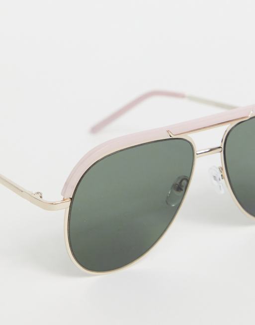 ASOS DESIGN - Lunettes de soleil à monture aviateur avec barre supérieure ornée de strass - Rose, 3 de 4