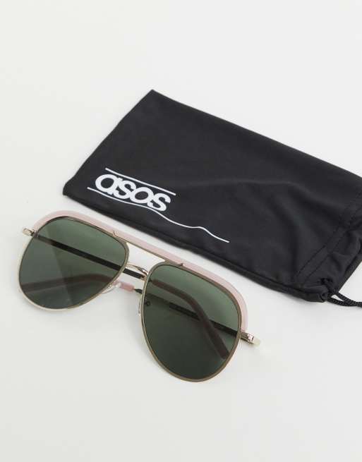 ASOS DESIGN - Lunettes de soleil à monture aviateur avec barre supérieure ornée de strass - Rose, 4 de 4