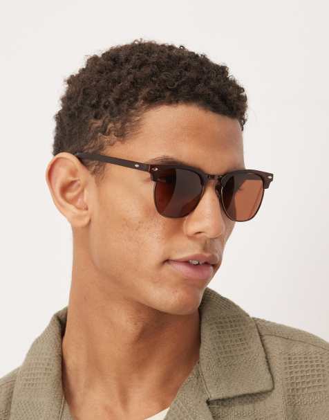 ASOS DESIGN lunettes de soleil à monture métal effet écaille marron mat avec verres marron - view 1