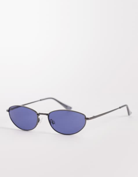ASOS DESIGN - Lunettes de soleil à monture métallique et verres bleus - Gris acier - view 1