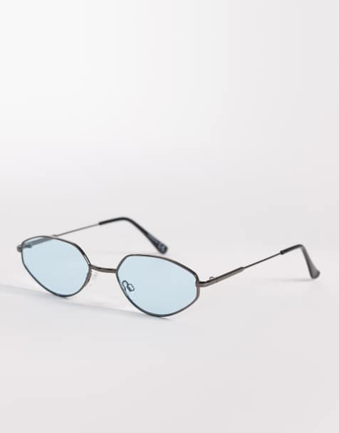 ASOS DESIGN - Lunettes de soleil à monture métallique et verres bleus - Gris acier - view 1