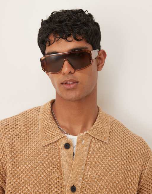 ASOS DESIGN - Lunettes de soleil à monture plate et verres marron - Neutre, 3 de 3