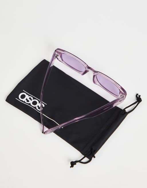 ASOS DESIGN - Lunettes de soleil à monture rectangulaire style années 90 - Lilas - LILAC, 3 de 4