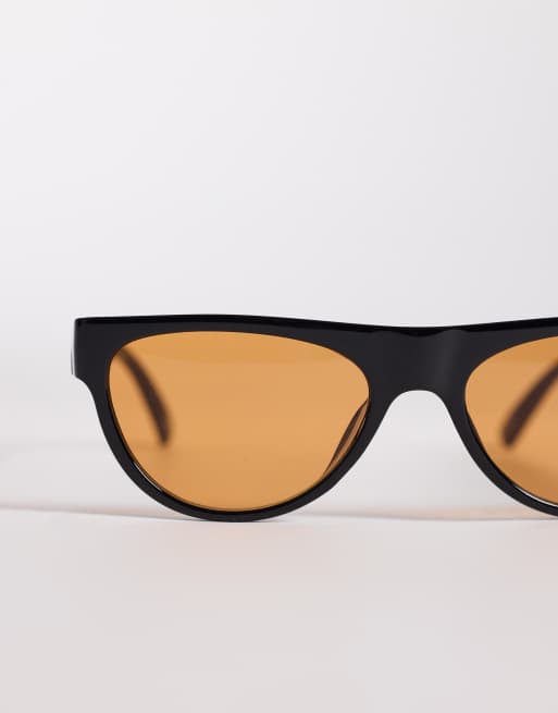 ASOS DESIGN - Lunettes de soleil à pont plat avec verres ambrés - Noir, 2 de 3