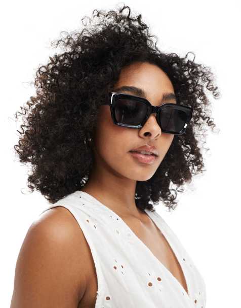 ASOS DESIGN - Lunettes de soleil à verres carrés biseautés - Noir - view 1