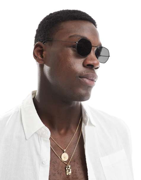 ASOS DESIGN - Lunettes de soleil angulaires à verres fumés - Métal noir - view 1