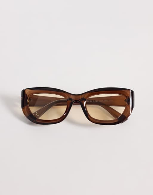 ASOS DESIGN - Lunettes de soleil angulaires à verres marron clair - Marron transparent, 3 de 3
