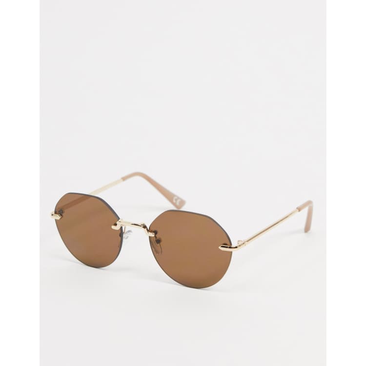 ASOS DESIGN Lunettes de soleil angulaires sans monture verres marron Dor