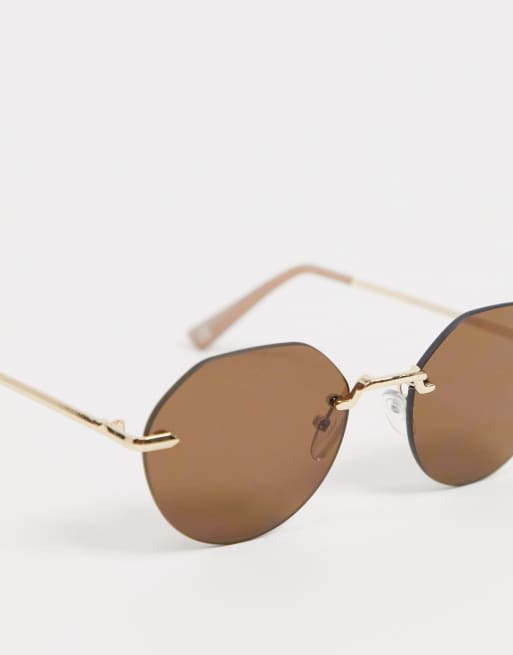 ASOS DESIGN Lunettes de soleil angulaires sans monture verres marron Dor