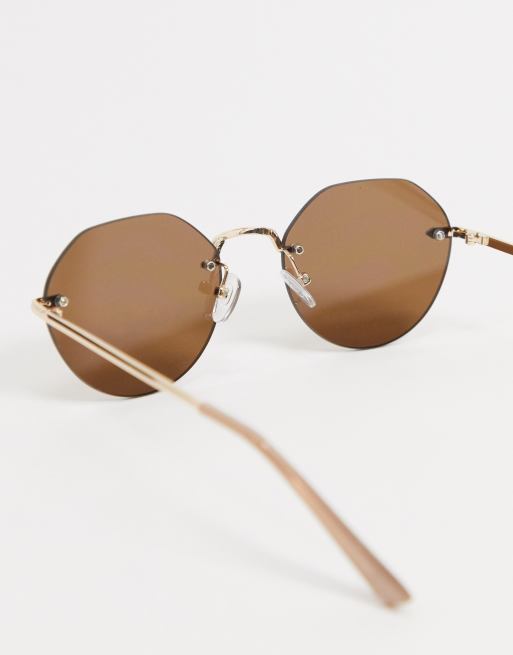 ASOS DESIGN Lunettes de soleil angulaires sans monture verres marron Dor