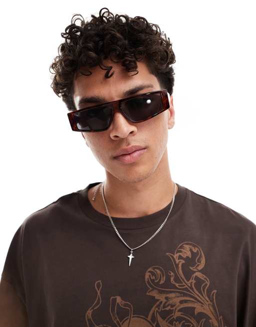 ASOS DESIGN - Lunettes de soleil avec barre plate et verres fumés à motif écaille de tortue foncé